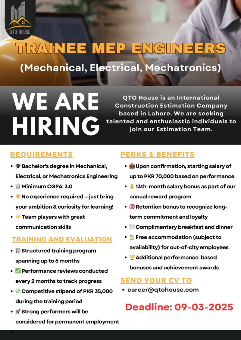 Trainee MEP Engineers Wanted – Join QTO House!