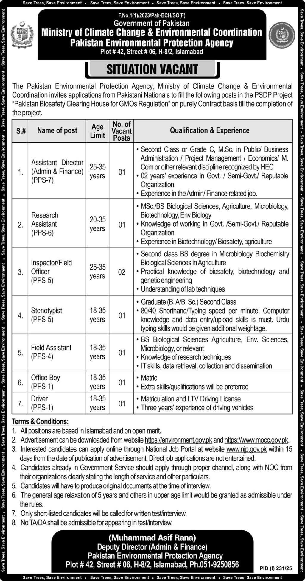 🌿 Job Opportunities at Pakistan Environmental Protection Agency – Apply Now!