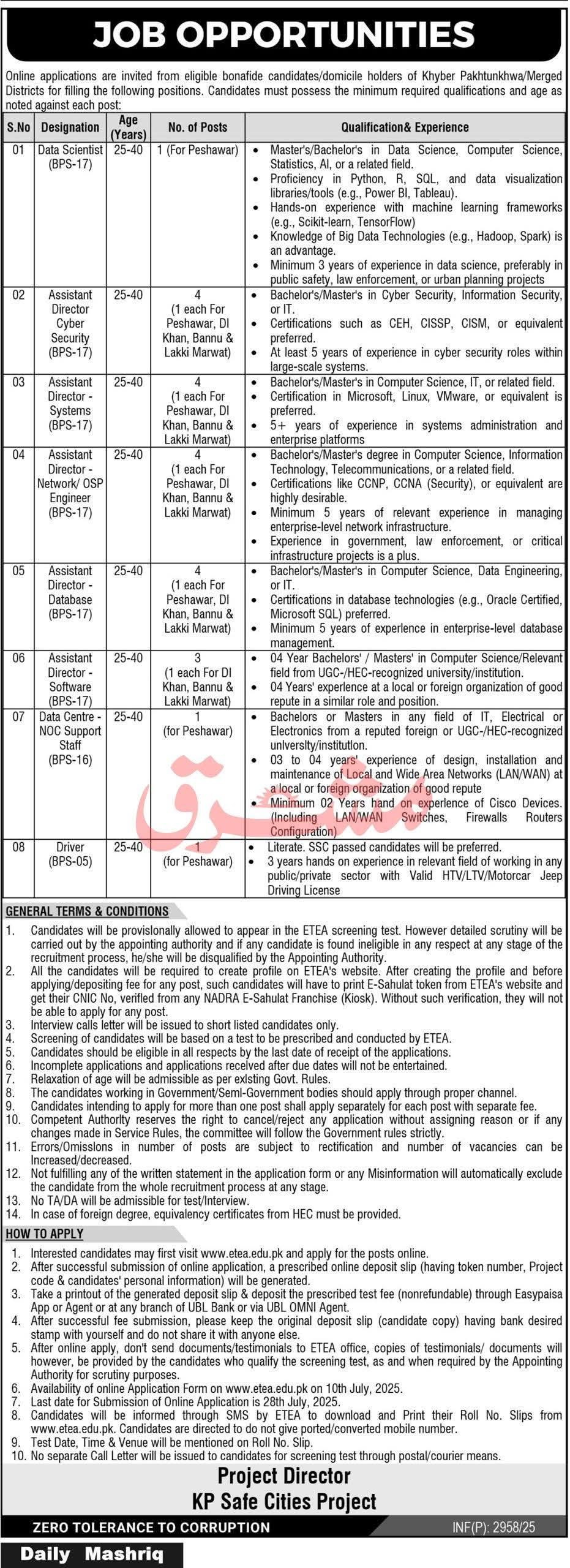 🚨 KP Safe Cities Project Jobs 2025