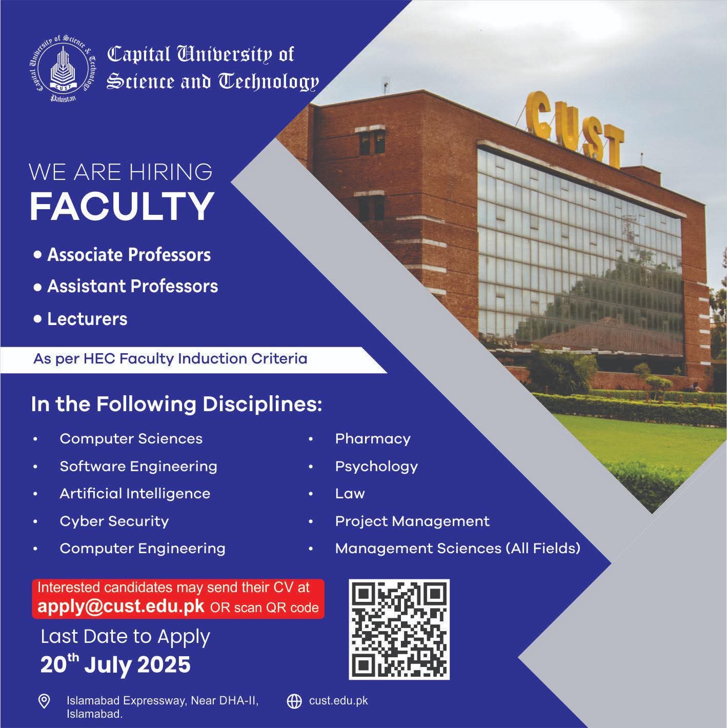 📢 We’re Hiring – Join the Esteemed Faculty a CUST!