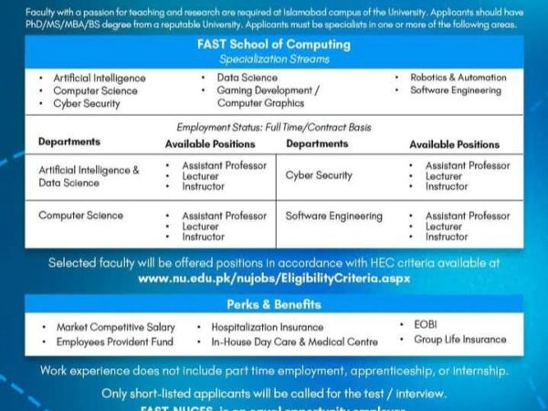🎓 Faculty Positions Open at FAST-NUCES Islamabad