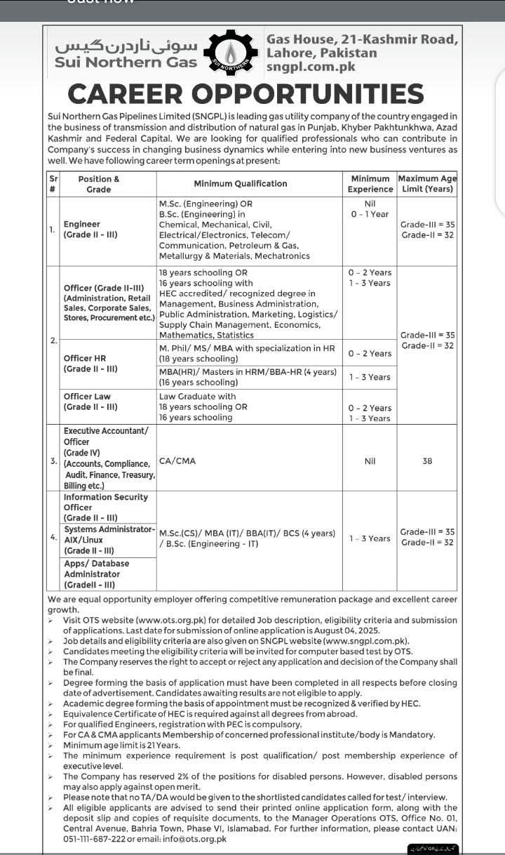 🚀 SNGPL Engineer Jobs 2025 (Grade II & III)