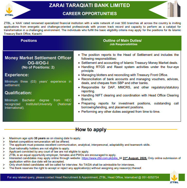 Zarai Taraqiati Bank Jobs