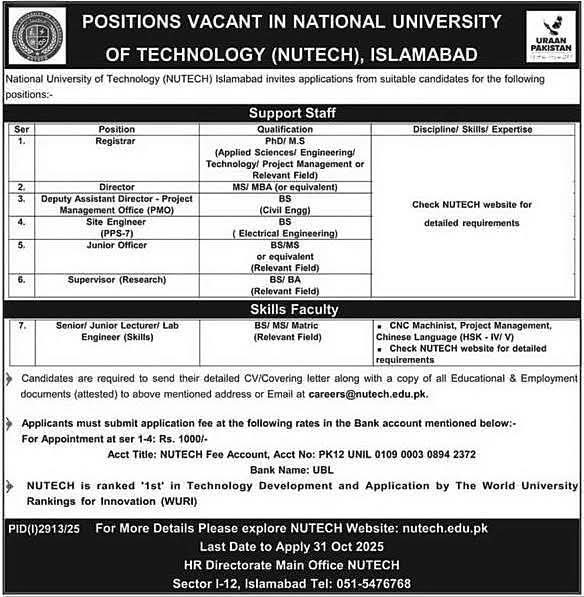 NUTECH Islamabad Jobs 2025