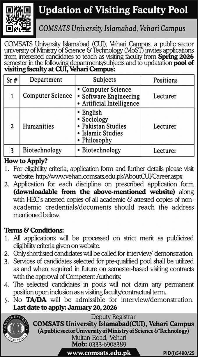 COMSATS University Jobs 2026