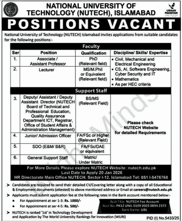 NUTECH University Jobs 2026