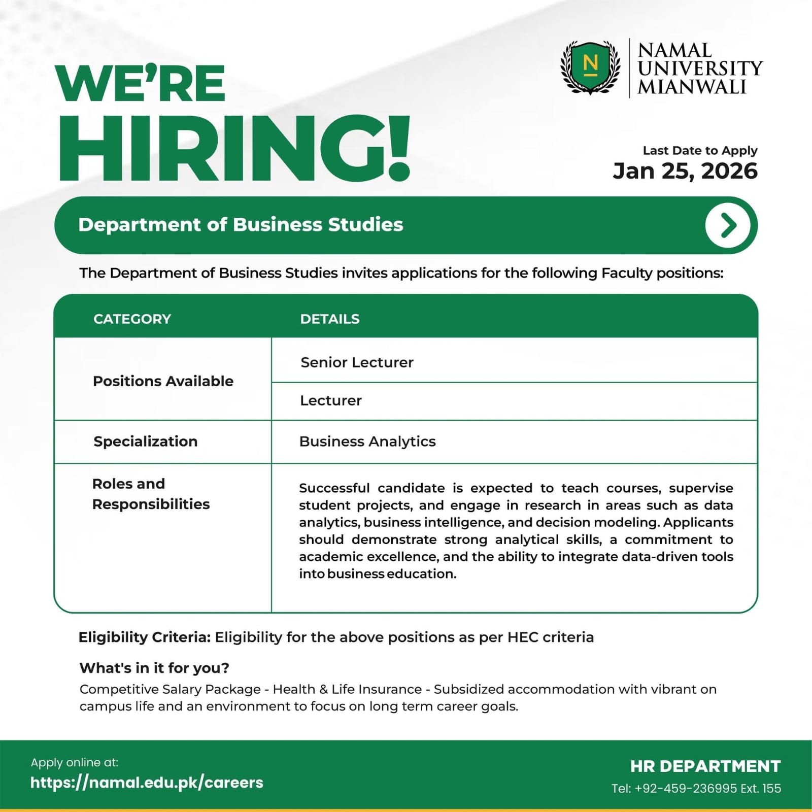 Namal University Jobs