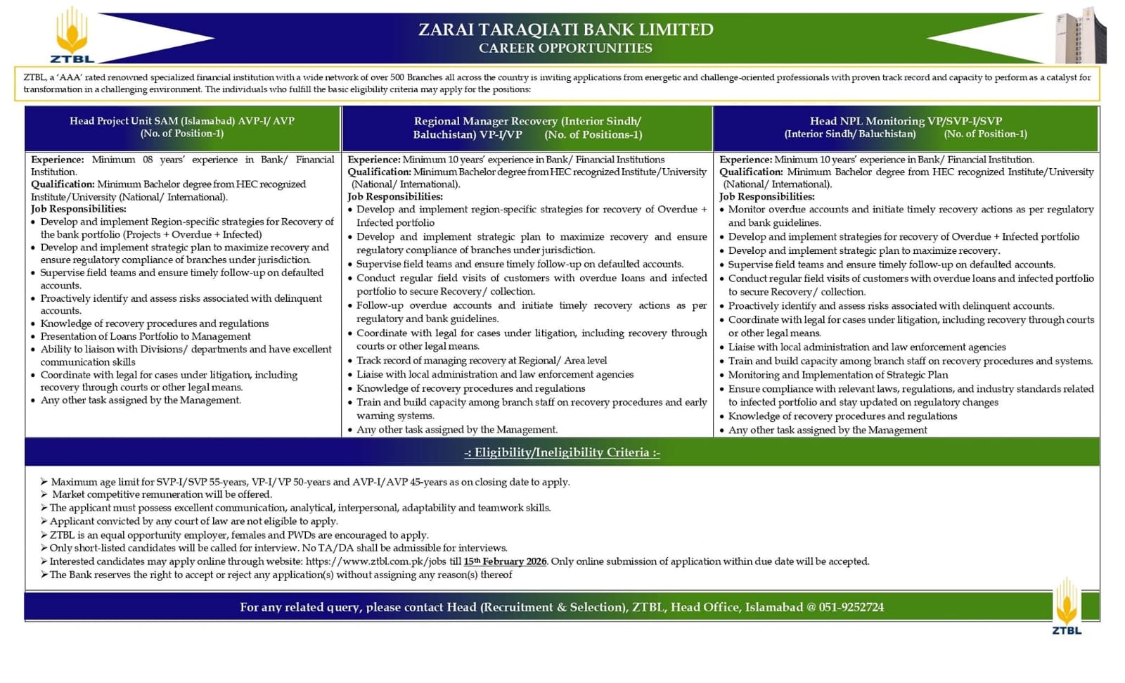 Zarai Taraqiati Bank Jobs