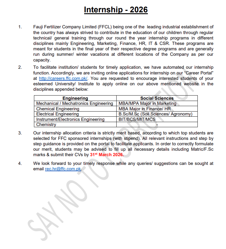 FFC Internship Program 2026